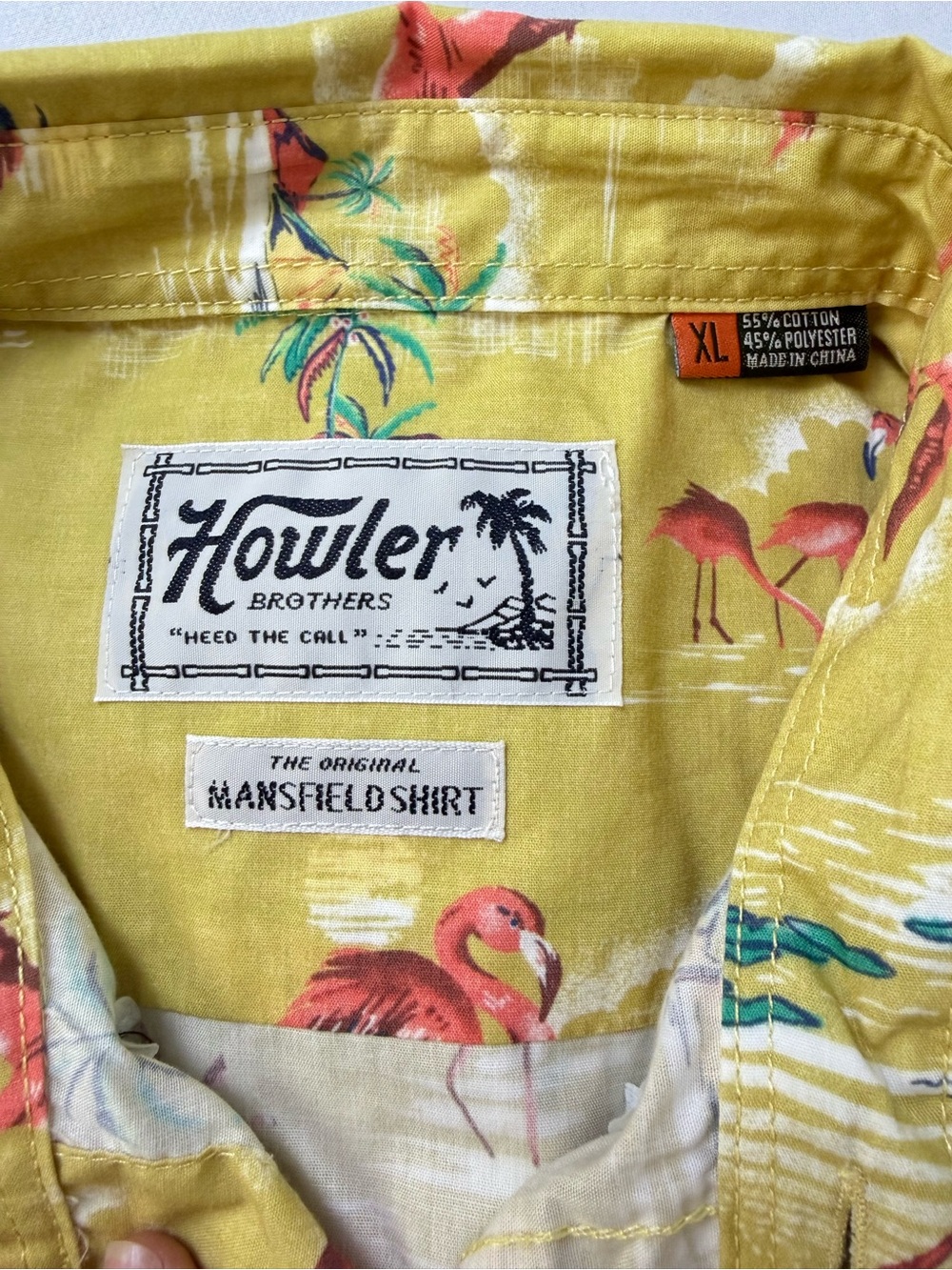 Howler Brothers Mansfield Shirt Men’s XL Yellow Flamingo Button Front - Picture 2 of 9
